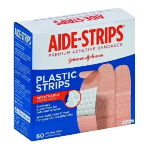 AIDE-STRIPS Plastic Adhesive Bandages – 60 Count